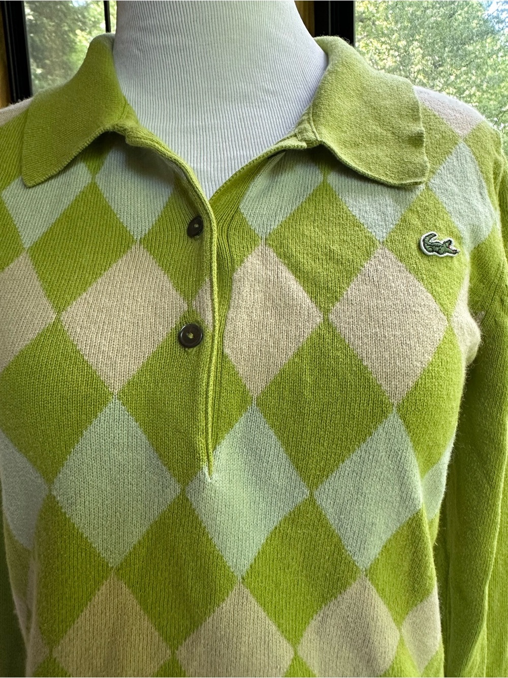 Ivy League Country Club Lacoste Lime Argyle Logo Knit Polo Sweater ~ Women’s 40 - Picture 4 of 11